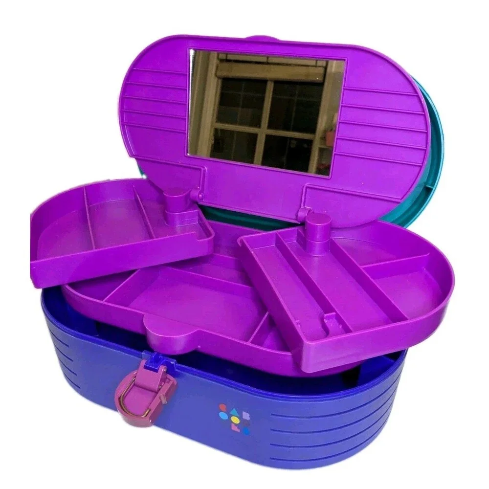 Vintage Caboodles Makeup Case Teal Purple Pink Mirror 3 Tier Organizer Girl 2640